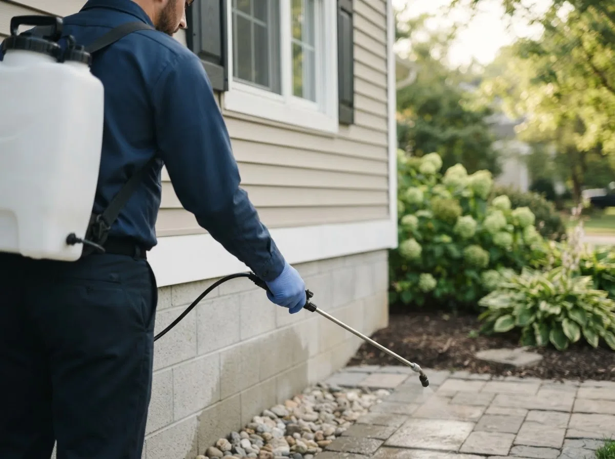 Pest control technician inspecting a home in Conway, NH